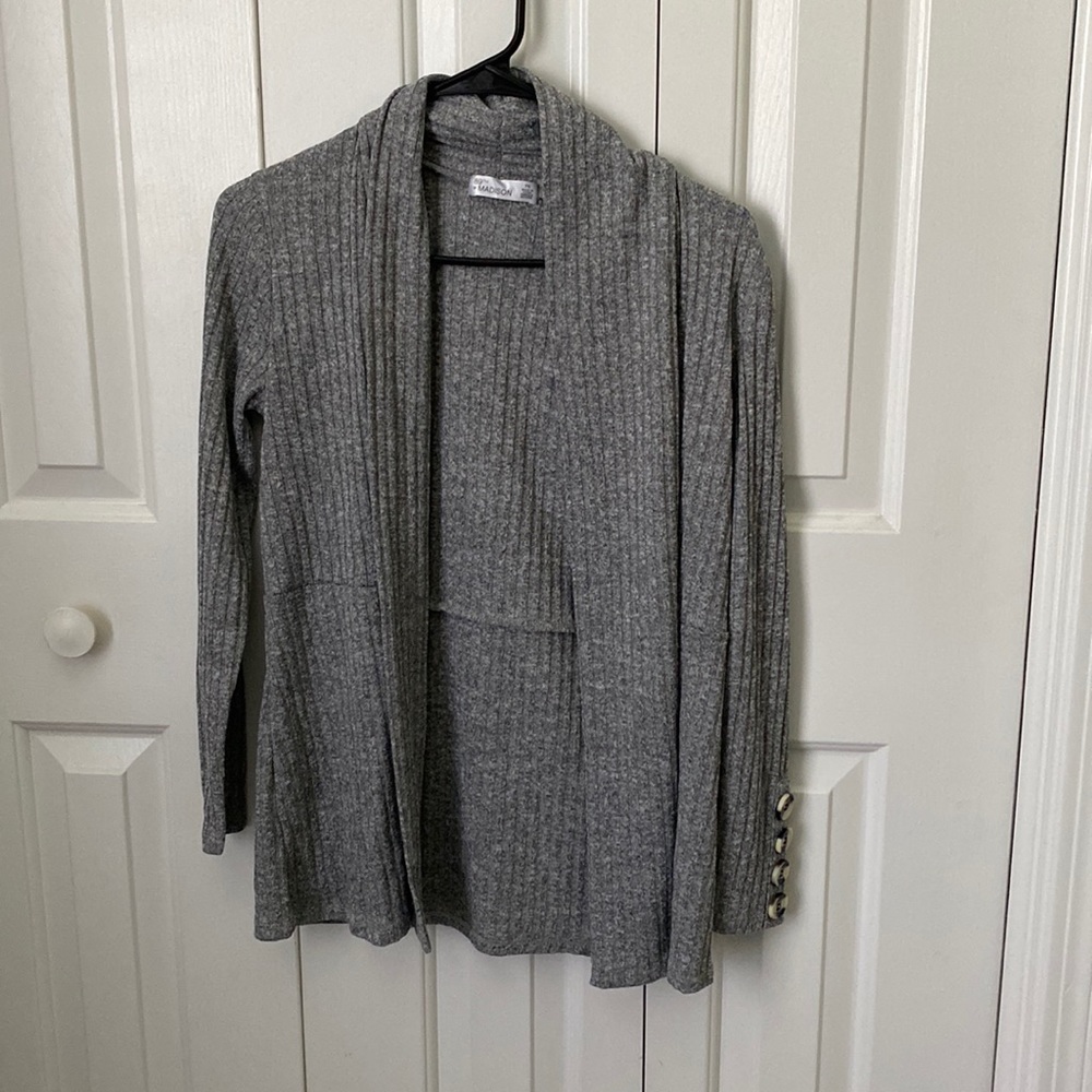 Gray Cardigan with Buttoned Sleeves